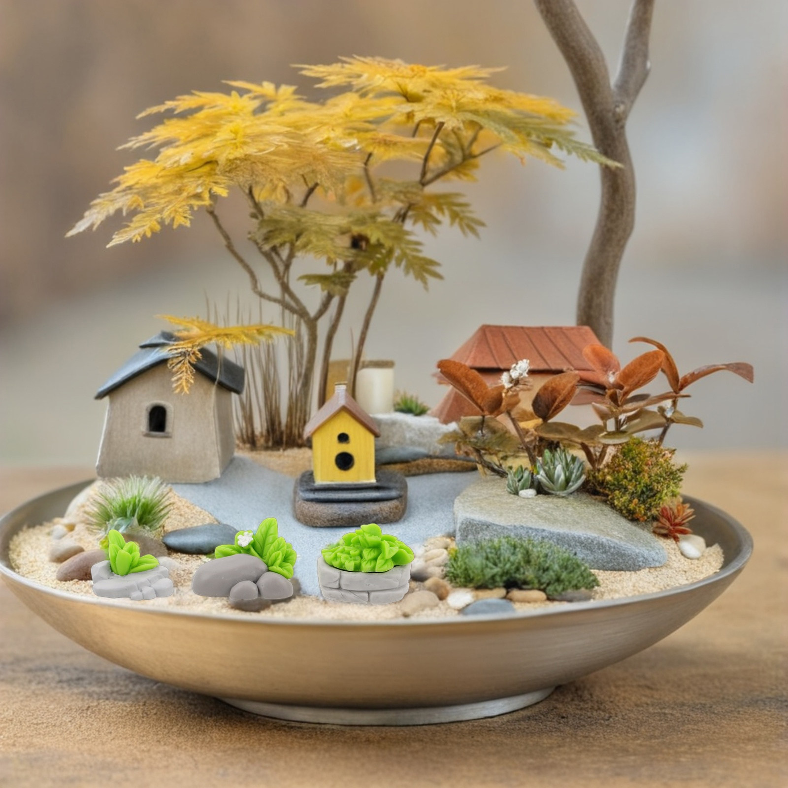Bonsai Garden Layout - 12 Stück Miniatur-Kunststein-Gras-Ornamente, realistische Bonsai-Felsen für